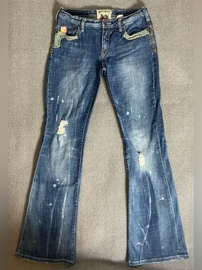 Parasuco Women’s Low Waist Vintage Y2  Distressed Leather Denim Jeans
